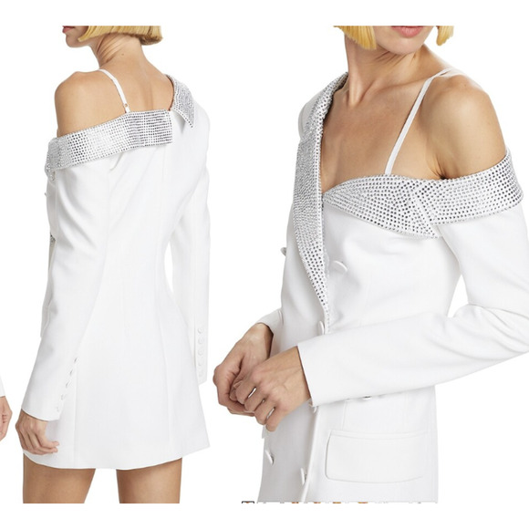 NWD L'Agence Dorothea Embellished Asymmetric Blazer Mini Dress Sz S White #4E502 - Picture 4 of 13